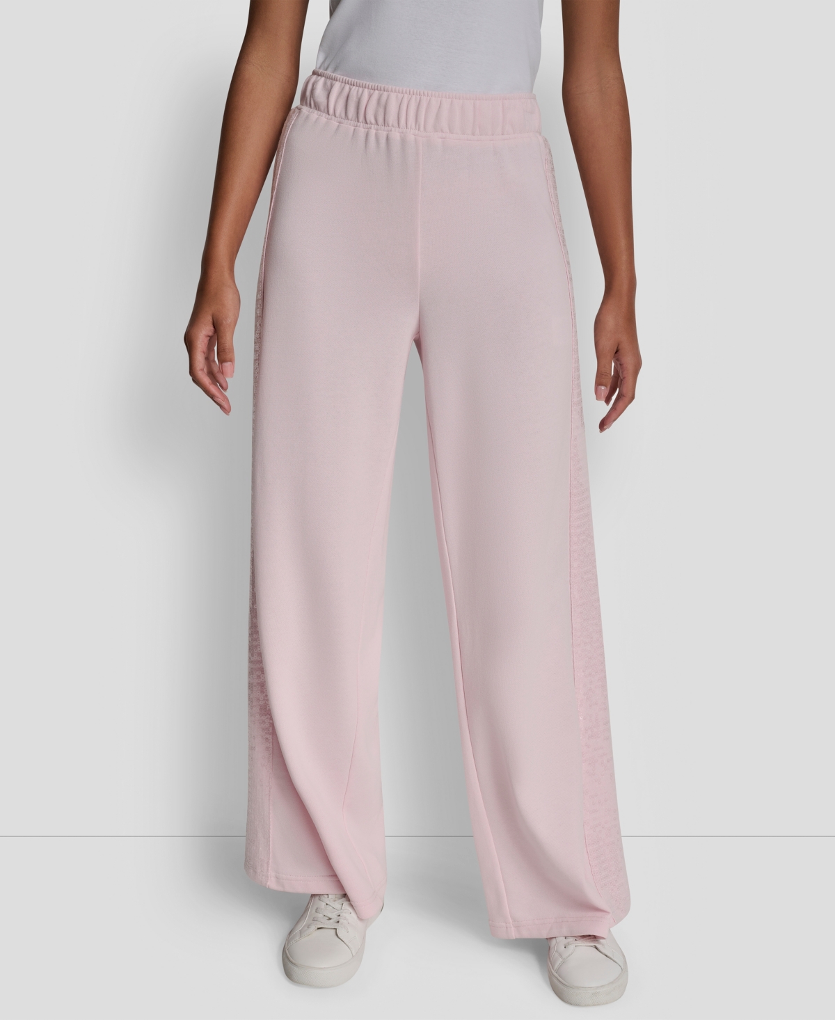 Dkny Jeans Petite Sequin Mid-rise Wide-leg Pants In Pink