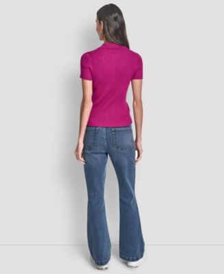 Petite Short-Sleeve Ribbed Polo Shirt