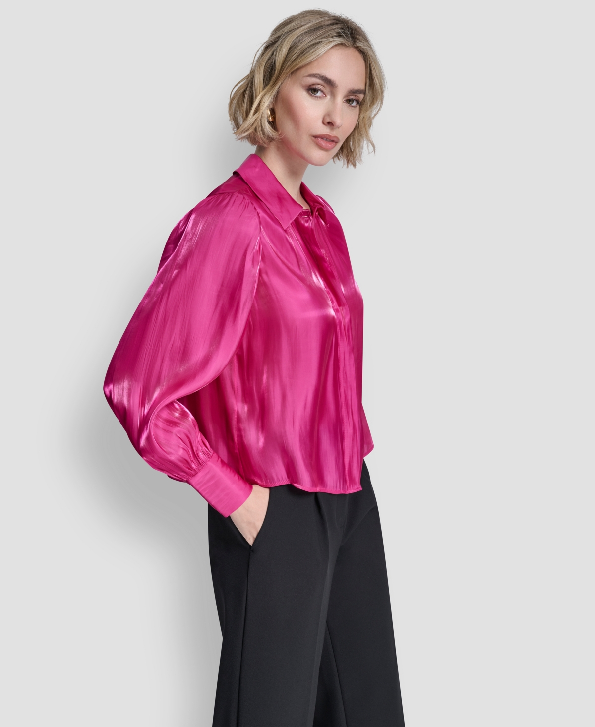 Dkny Petite Balloon-sleeve Blouse In Pink