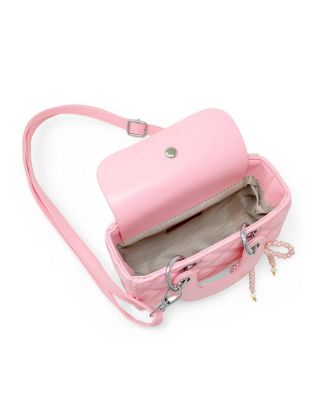 Girls Quilted Rectangle Bow Charm Handbag