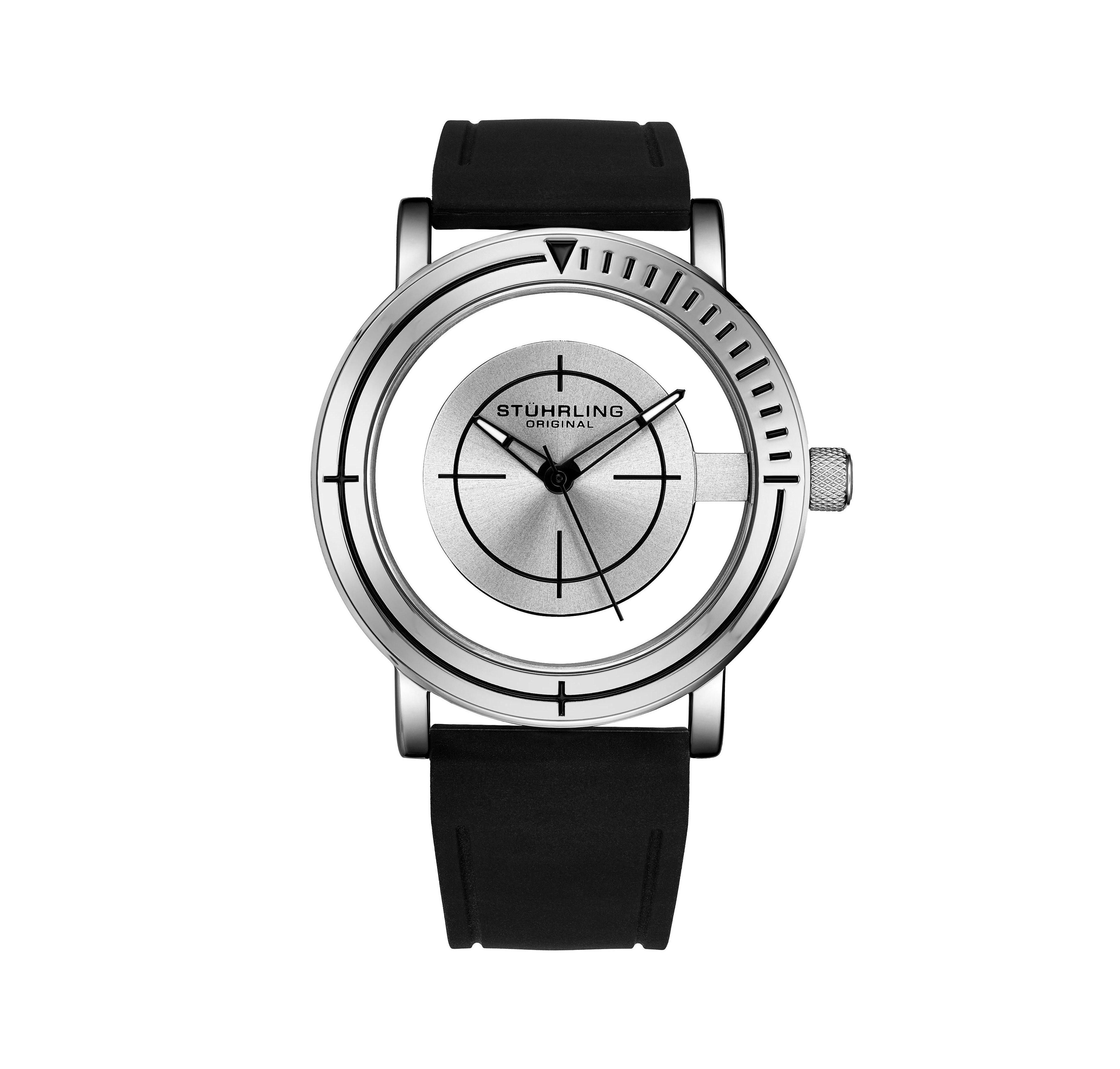 Stuhrling Men s Sniper 3915 Quartz Aviator Watch 42mm, Crosshair Target Dial, Rubber Strap, 5 Atm