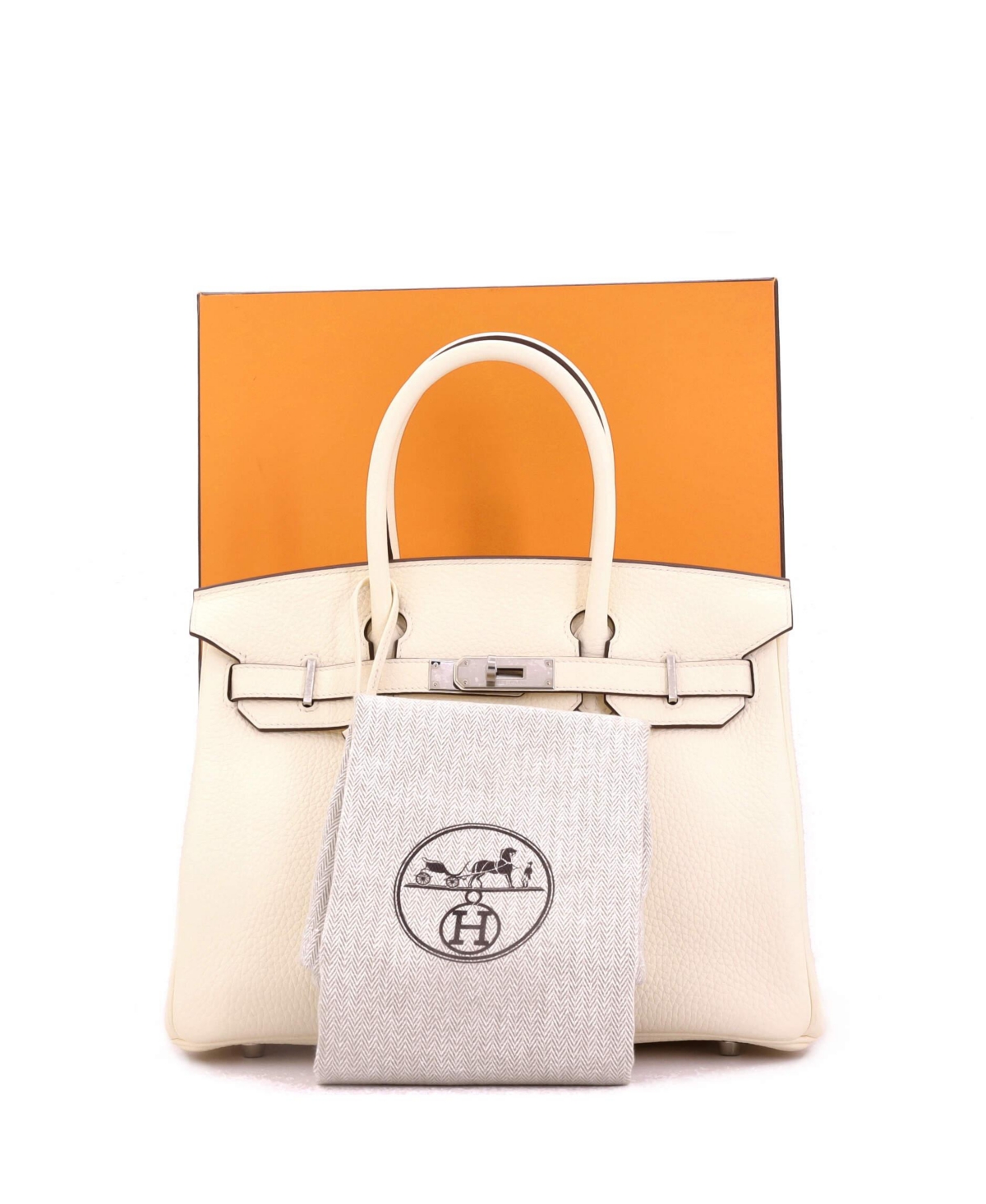 Pre-Owned Hermes Birkin 30 Handbag Light Clemence with Palladium Hardware