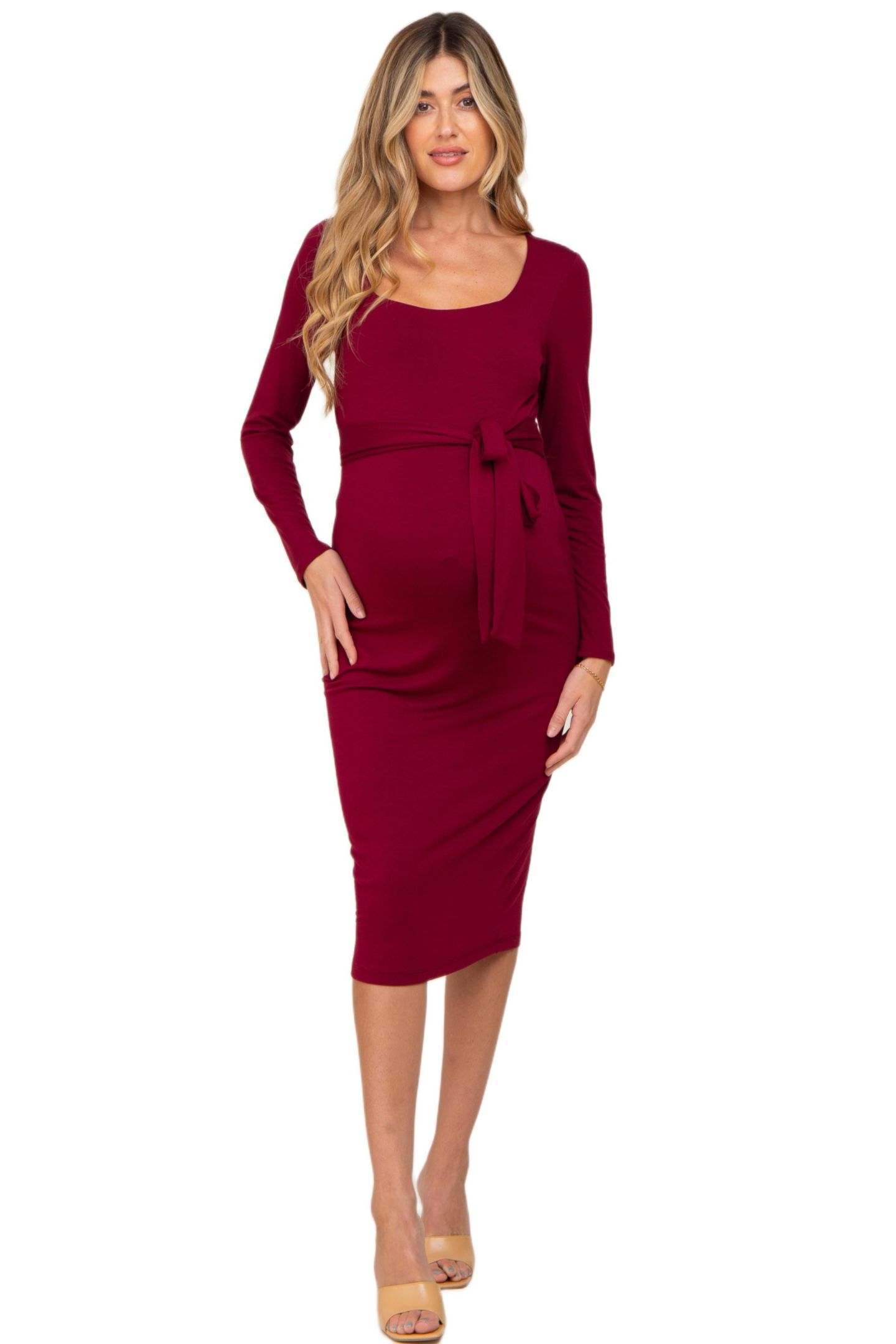 Женское платье Pinkblush Basic Square Neck Midi, цвет: Бордовый — фото 1