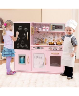 Kids Wooden Pretend Play Kitchen with Blackboard & Accessories