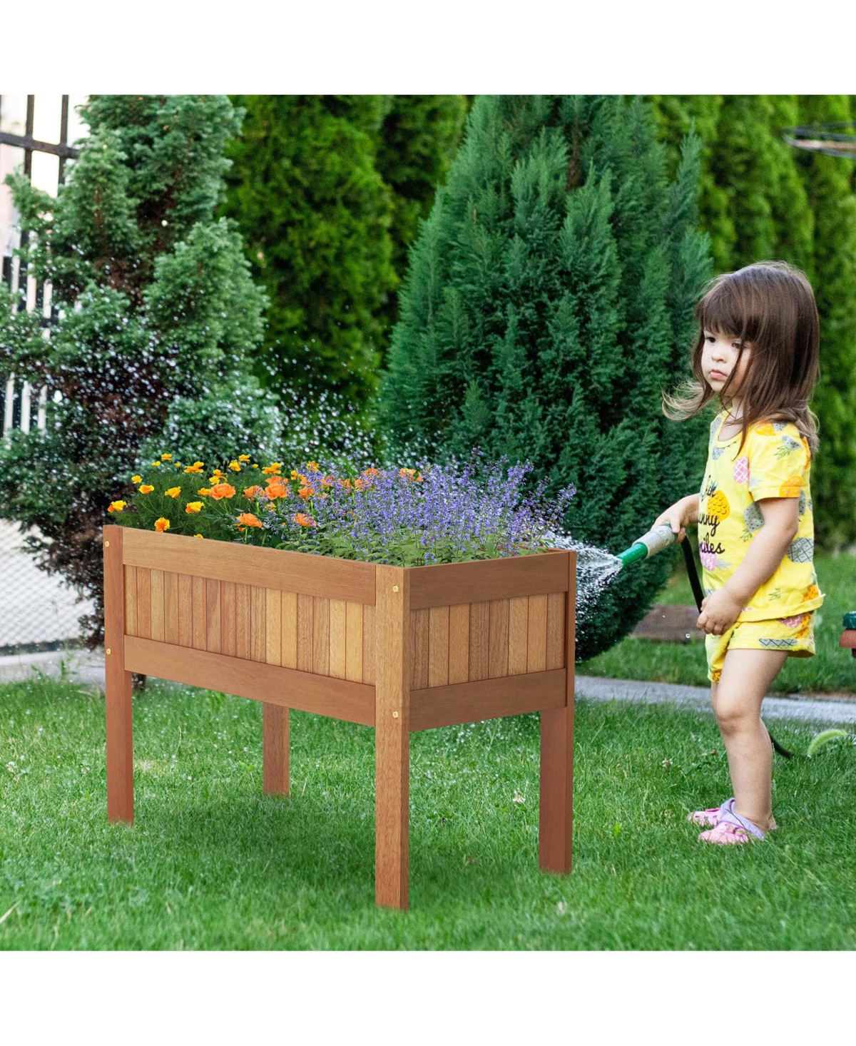 Sugift Wooden Raised Garden Bed Solid Wood Elevated Planter Box with Legs