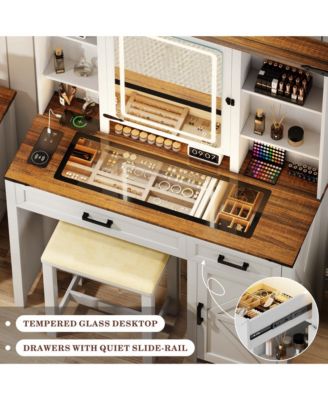 40" Farmhouse Makeup Vanity with LED Mirror & Charging Station