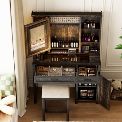 40" Farmhouse Makeup Vanity with LED Mirror & Charging Station