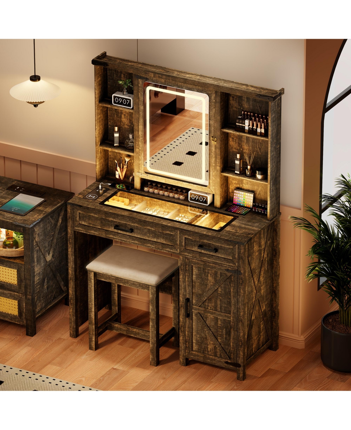 Vlsrka Vanity Makeup Desk with Mirror and Lights