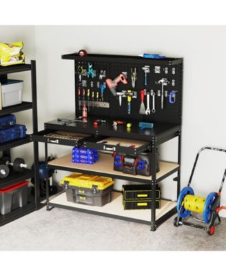 48 x 24 Inch Workbench Work Table with 3 PCs Pegboard Drawer and Shelves