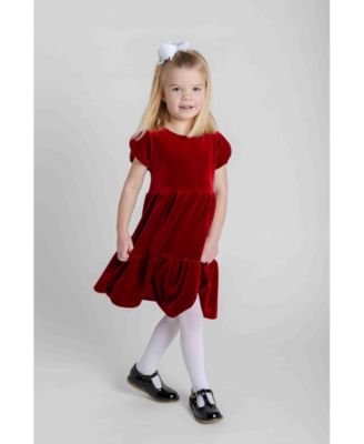 Toddler Girls Dresses Stretch Velvet Dress With Tulip Sleeves
