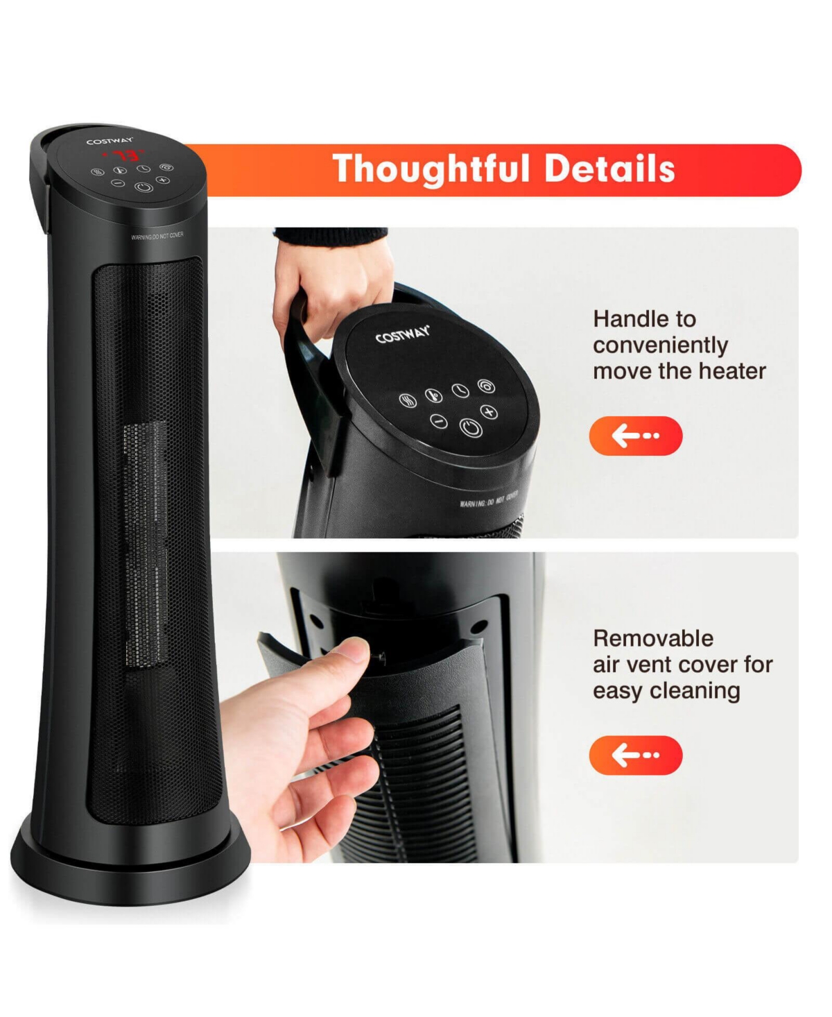 Sugift 1500W Ptc Fast Heating Space Heater with Remote Control