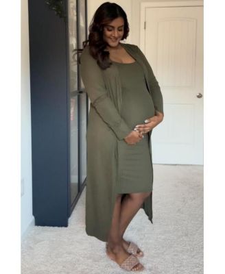 Maternity Olive Ribbed Cardigan 2 Piece Set