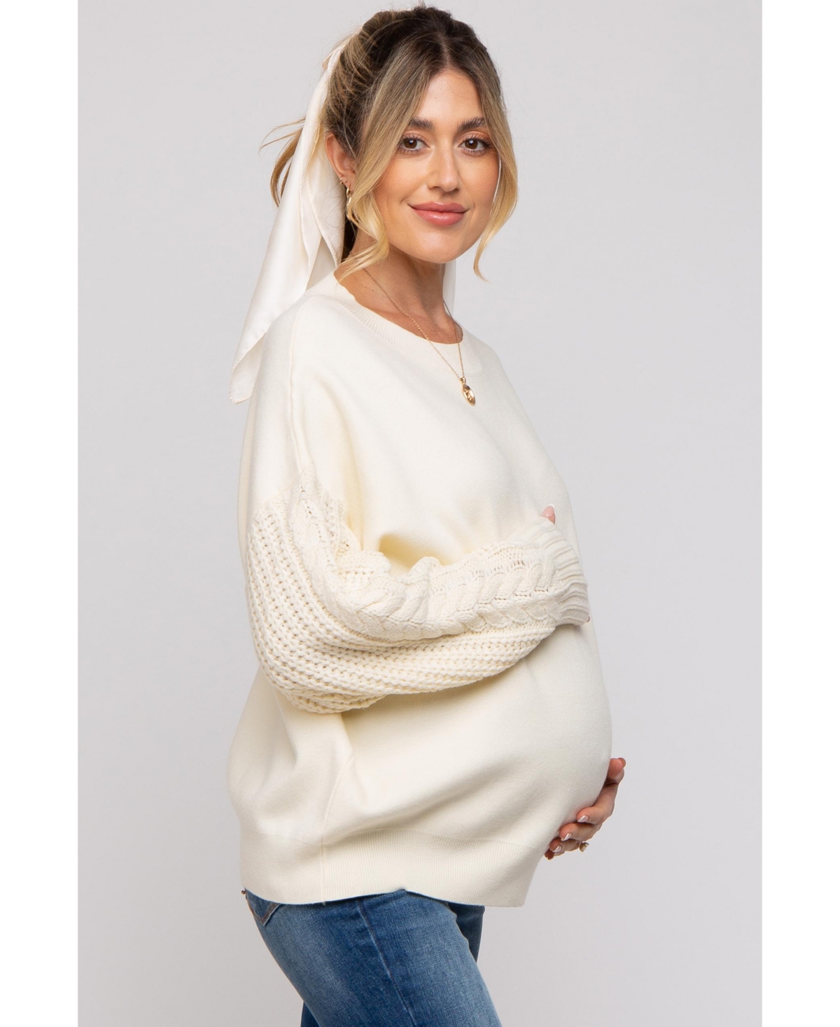 Pinkblush Maternity Cream Cable Knit Sleeve Sweater