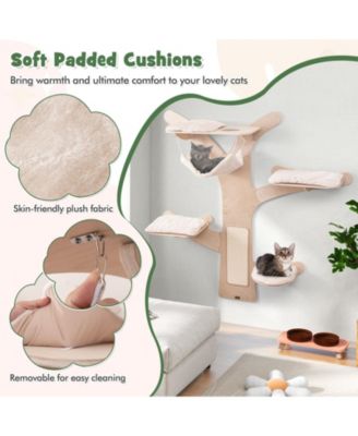 Wall-Mounted Cat Tower with Hammock Platforms and Sisal Scratching Mat