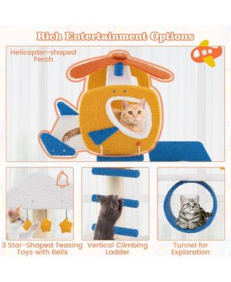 70 Inch Tall Aviation-themed Cat Tree with Helicopter Top Perch and Platforms