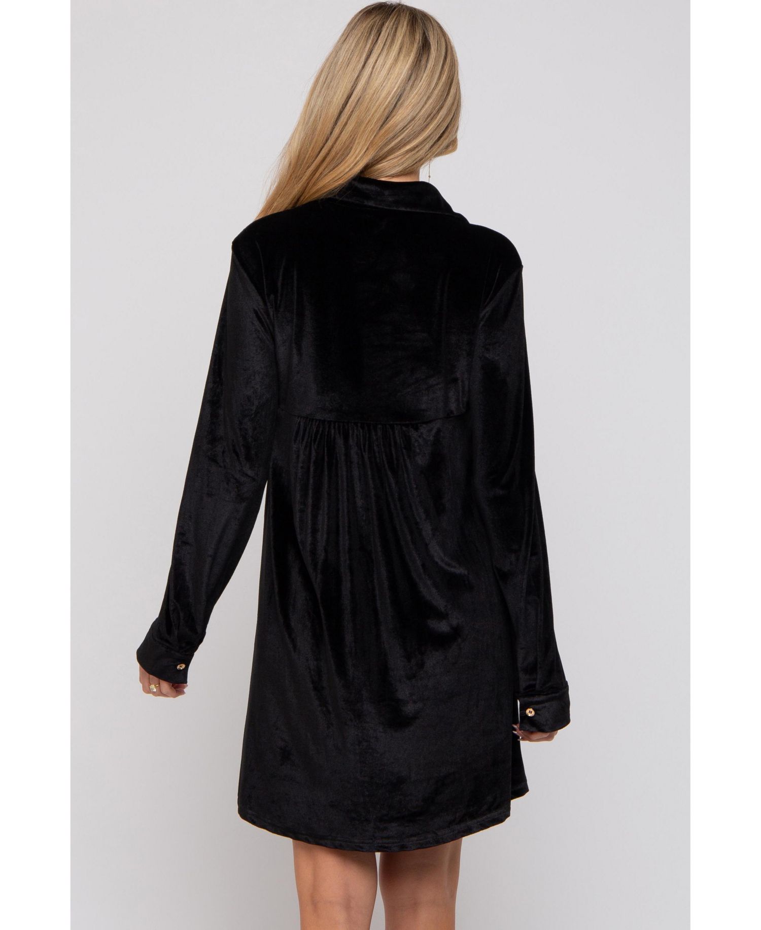 Women's Black Velvet Button Down Dress