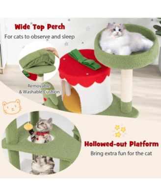 61 Inches Cute Christmas Cat Tree with Sisal Scratching Posts and 2 Condos