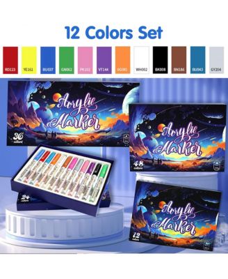 12 Colors Acrylic Paint Markers Set, Smooth Flow Acrylic Ink Pens, Brush Tip Art Markers for Painting, Drawing and Crafting