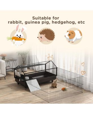 Small Animal Playpen Cage with Rolling Caster, Water Bottle 46.5"