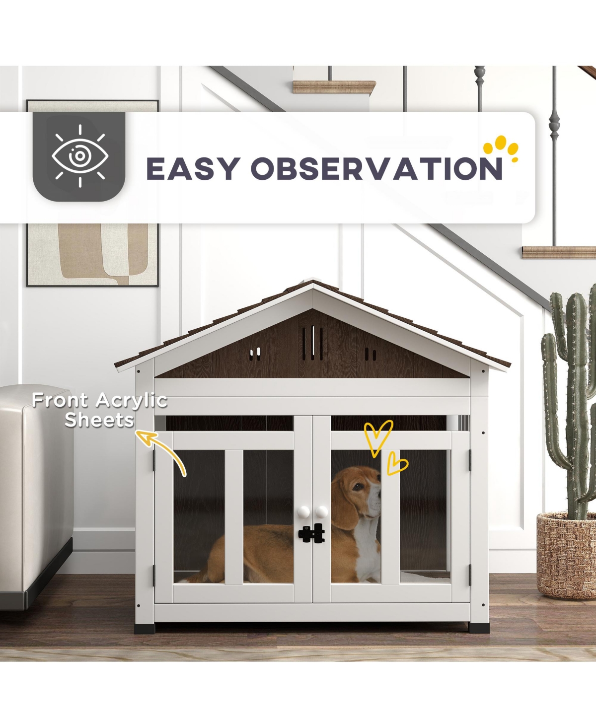 PawHut 40"L Dog House Outdoor Indoor for Small, Medium, Large Dogs