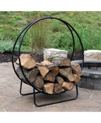 Outdoor Heavy-Duty Steel Firewood Log Hoop Storage Rack with Weather-Resistant PVC Log Hoop Cover