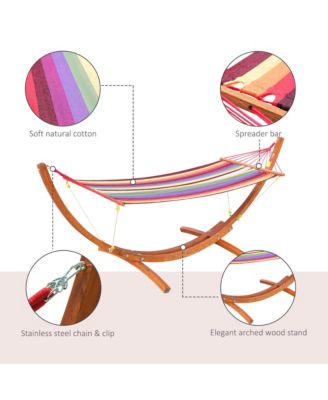 Wooden Curved Arc Hammock Stand with Cotton Hammock Outdoor Patio Swing Multicolor