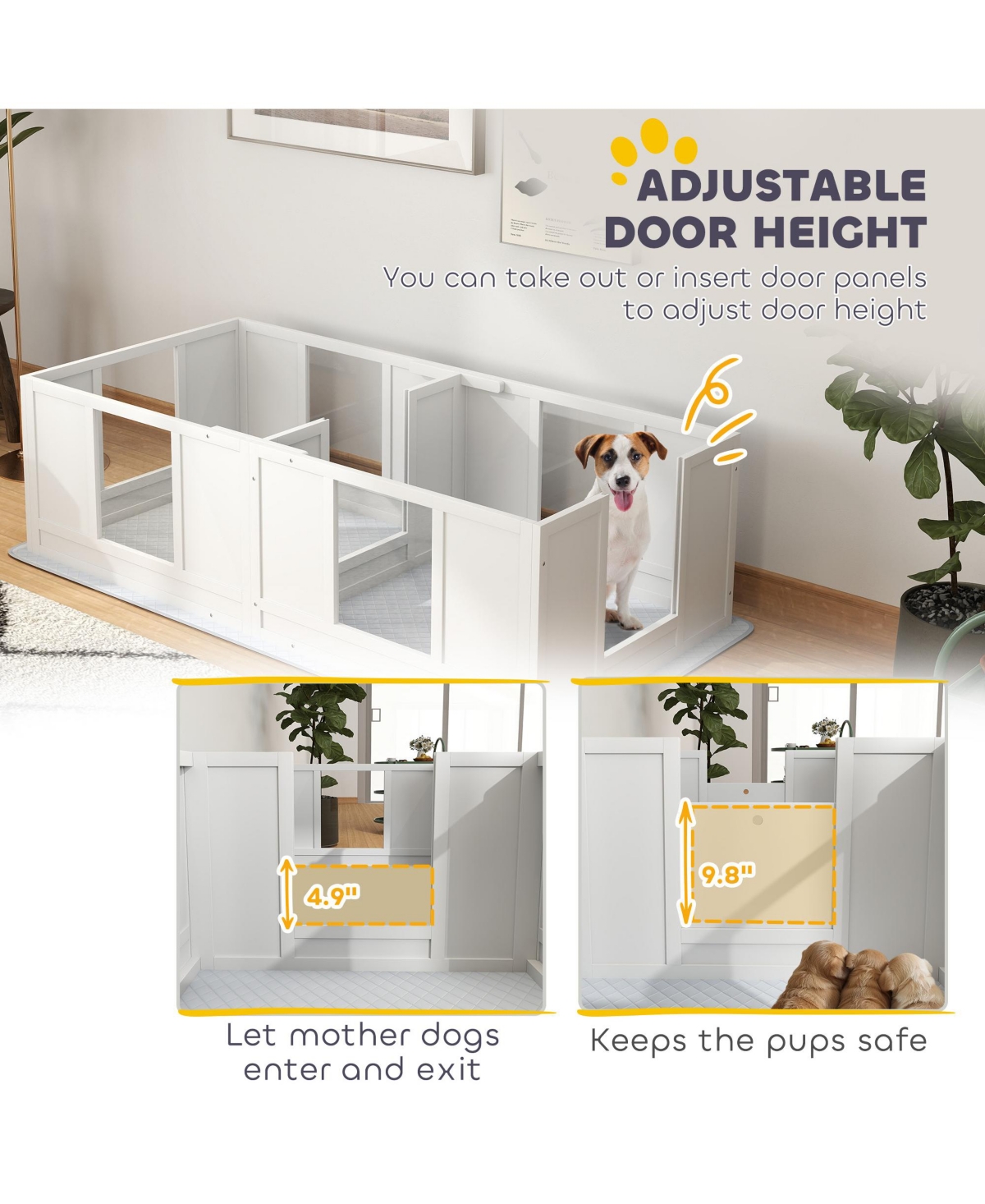 PawHut Whelping Box for Dogs with Waterproof Whelping Pad, Double Room