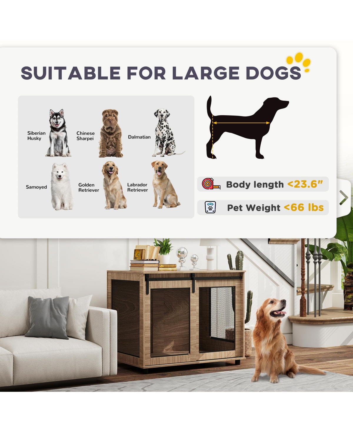 PawHut 39" Dog Crate Furniture with Sliding Barn Door, for Large Dogs