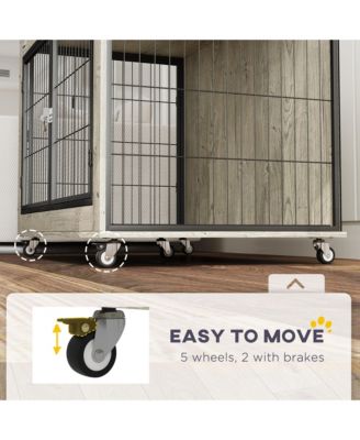 39" Dog Crate Furniture on Wheels, for Large Dogs,