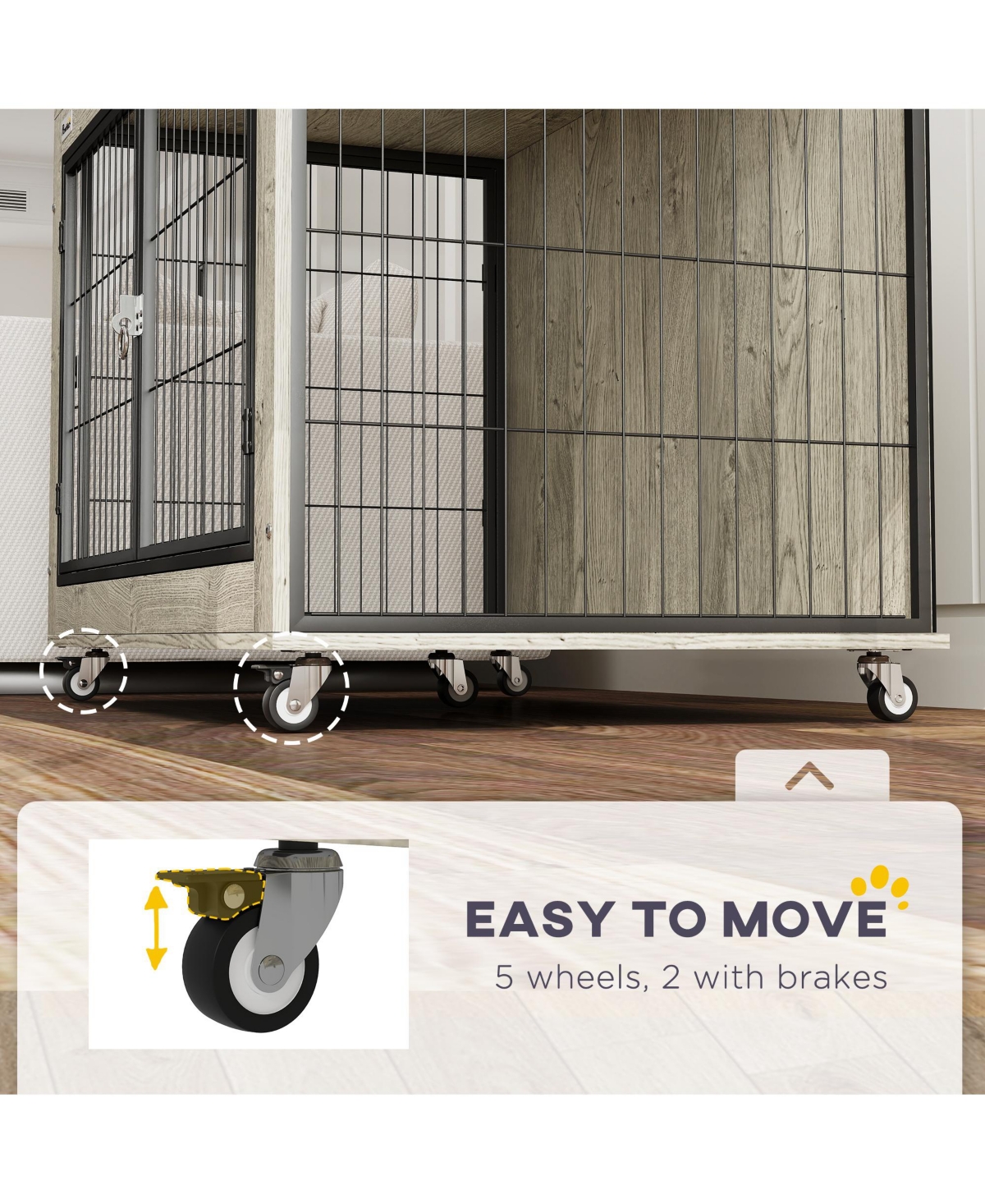 PawHut 39" Dog Crate Furniture on Wheels, for Large Dogs,