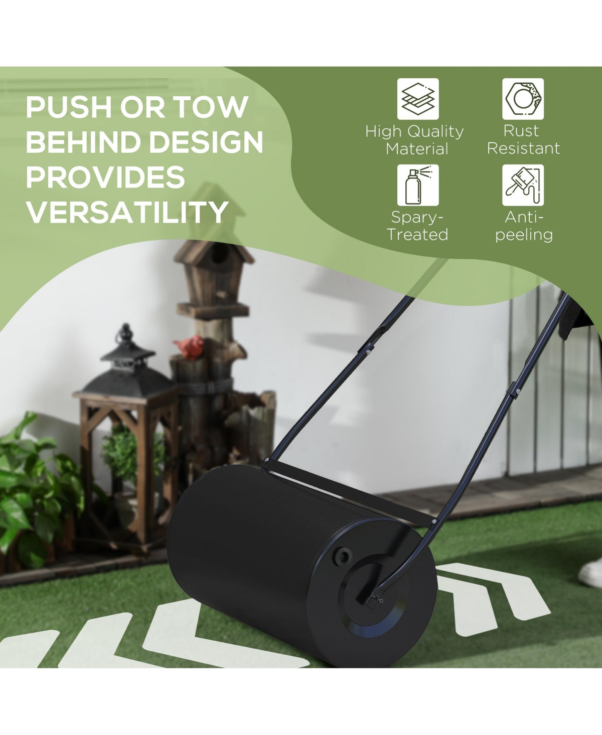 Outsunny 46L Lawn Roller, Push/Tow Behind Sod Roller with U Shaped Handle