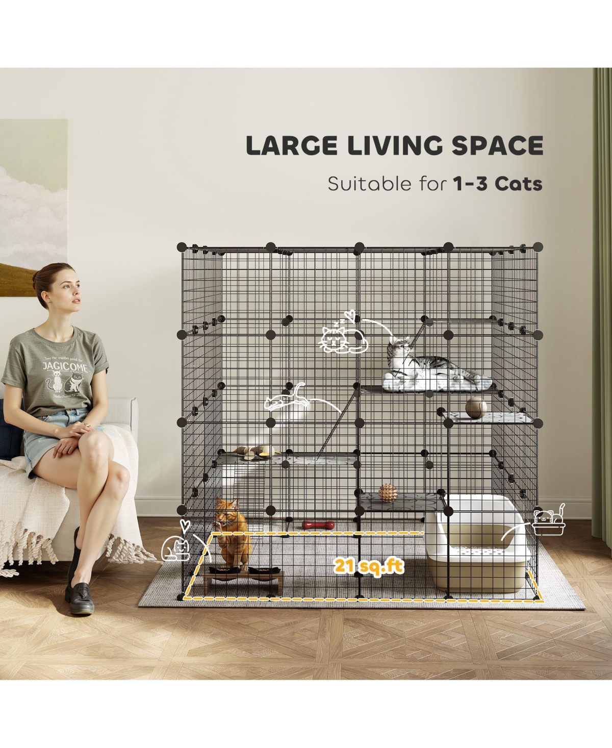 PawHut 4-Tier Large Cat Cage, 55" Diy Cat Playpen with Platforms,