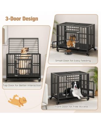 Foldable Heavy-Duty Metal Dog Cage Chew-proof Dog Crate with Lockable Universal Wheels