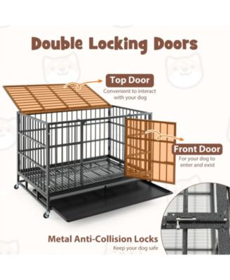 48 Inch Foldable Heavy-Duty Metal Dog Cage with Lockable Rolling Casters and Tray-48 inches