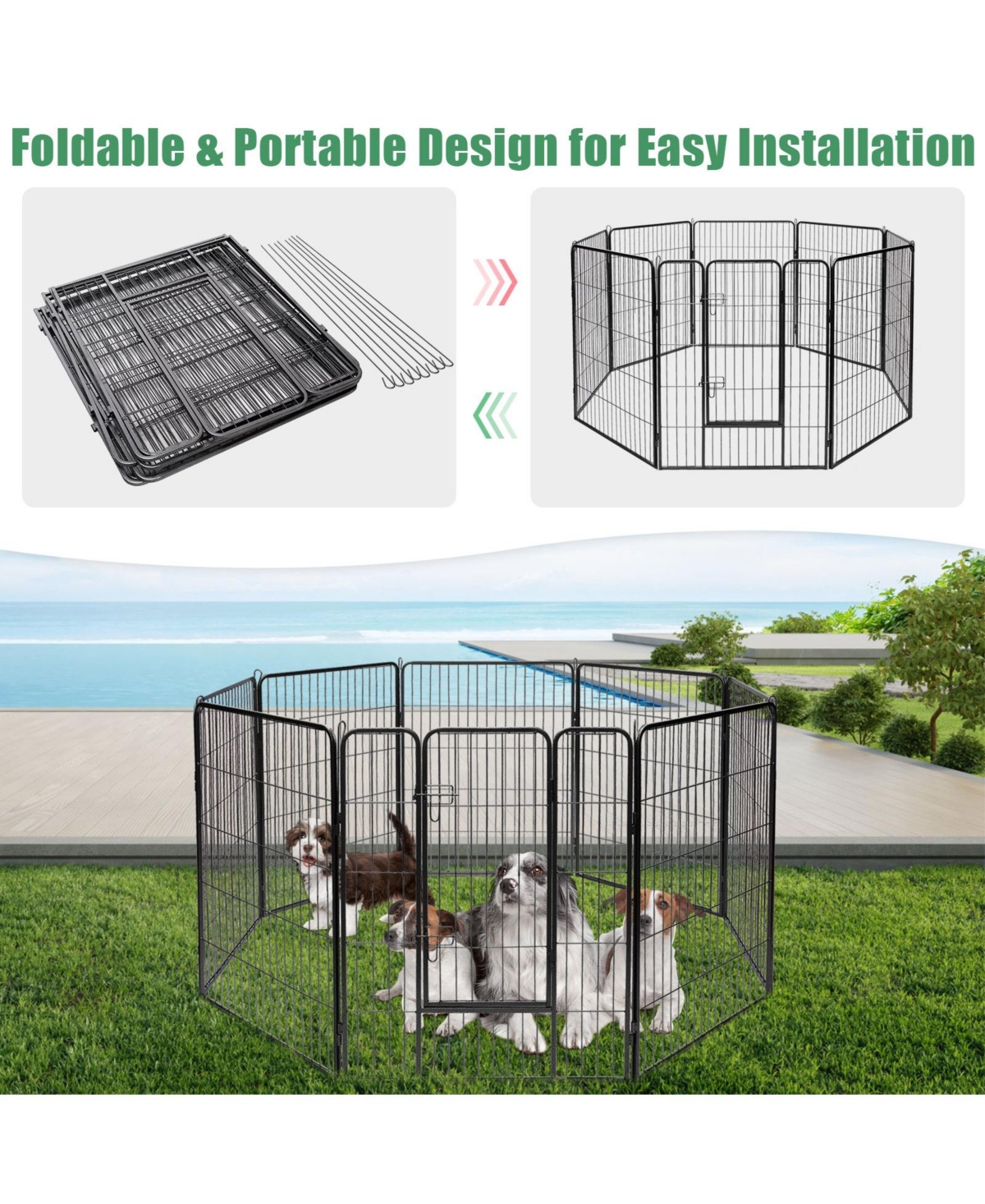 Sugift 8 Metal Panel Heavy Duty Pet Playpen Dog Fence with Door-40 Inch