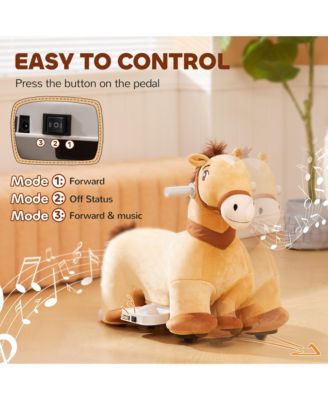 6V Electric Ride on Horse with Music Forward, PU Wheels,