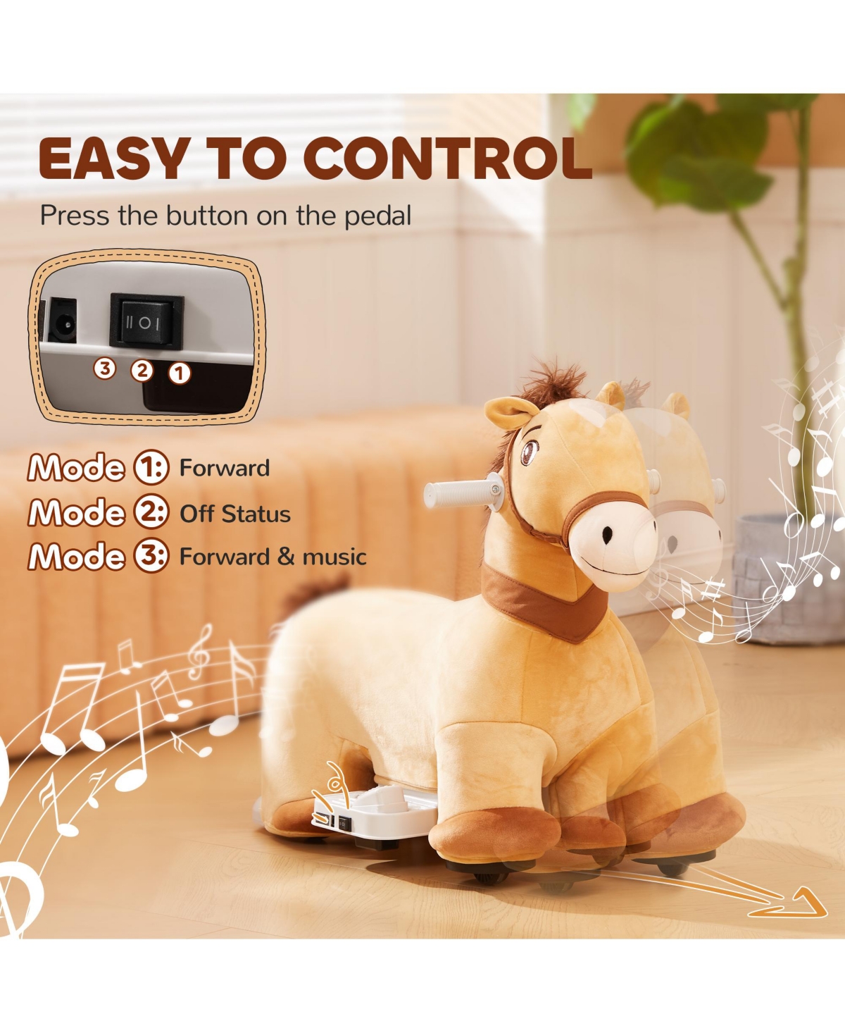Qaba 6V Electric Ride on Horse with Music Forward, Pu Wheels,