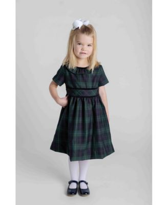 Baby Girls Plaid Dress With Neck Ruffle