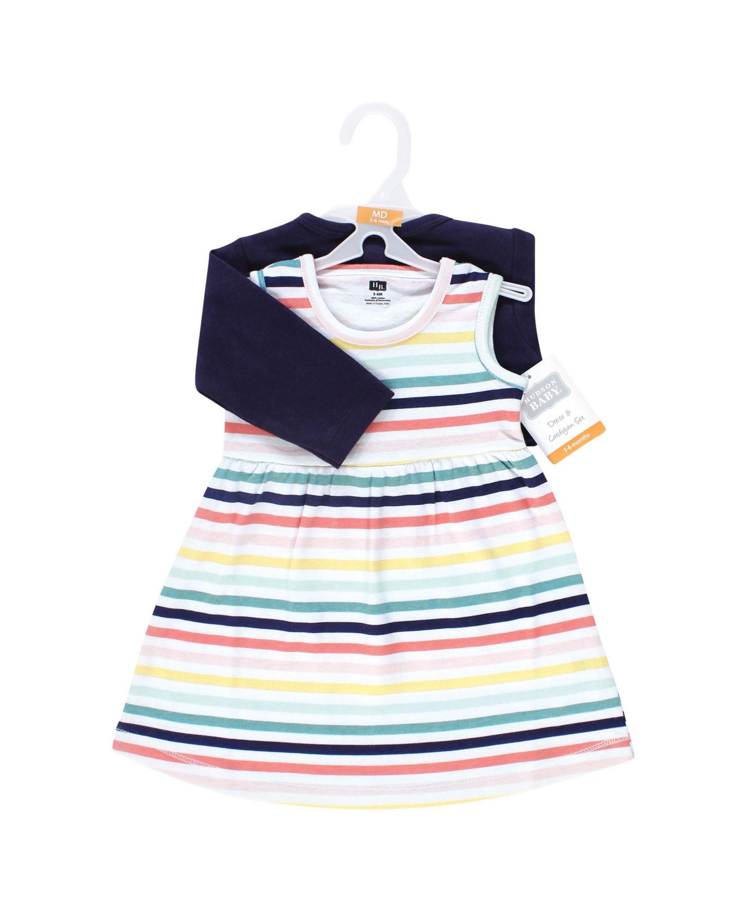 Baby Girls Hudson 0-24M Cotton Dress and Cardigan Set, Sunset Stripe