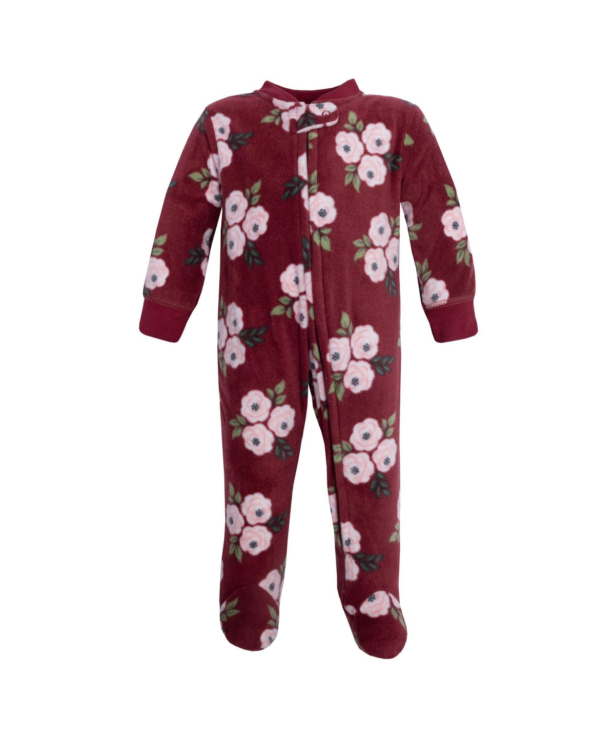 Hudson Baby Girls Fleece Sleep and Play, Burgundy Floral, 0-3 Months