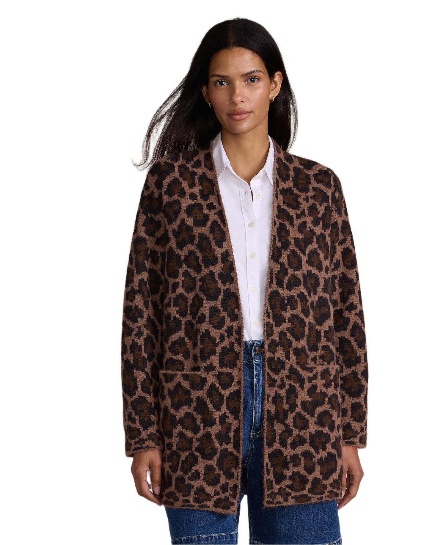 Women's Fuzzy Jacquard Cardigan Jacket Sweater