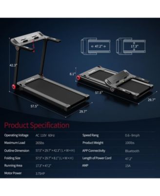 3.75HP Folding Treadmill with APP and 12 Preset Programs