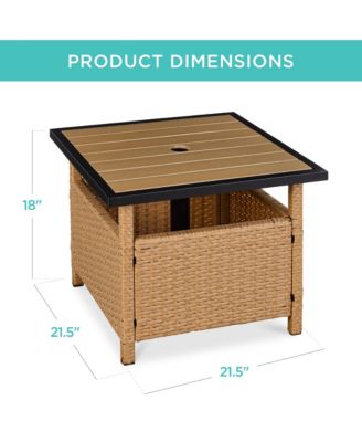 Wicker Rattan Patio Side Table Outdoor Furniture for Garden, Pool, Deck w/ Umbrella Hole