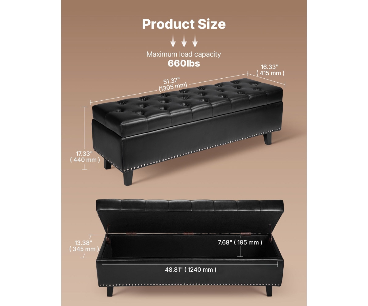 Pu Leather Storage Ottoman Bench Gray with Button-Tufted Design and Wooden Legs