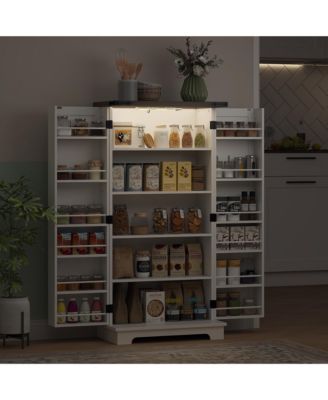 Kitchen Pantry Cabinet with Sensing LED Light Storage Cabinet
