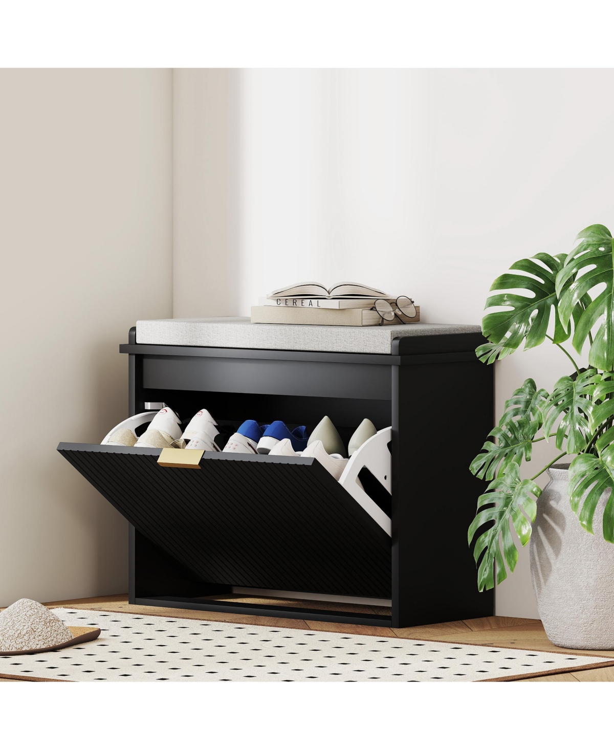 Homcom Shoe Bench with Padded Seat and Flip-Drawer for 8 Pairs