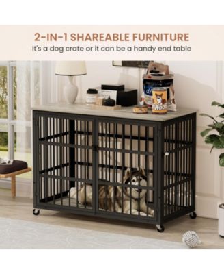 43.3 in. W x 29.9 in. D x 33.5 in. H dog crate wrought iron frame door with side openings in Gray