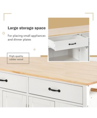 54.3inch Kitchen Island Cart with Solid Wood Top, Locking Wheels, 4-Door Cabinet, Two Drawers, Spice Rack and Towel Rack for Dining Room