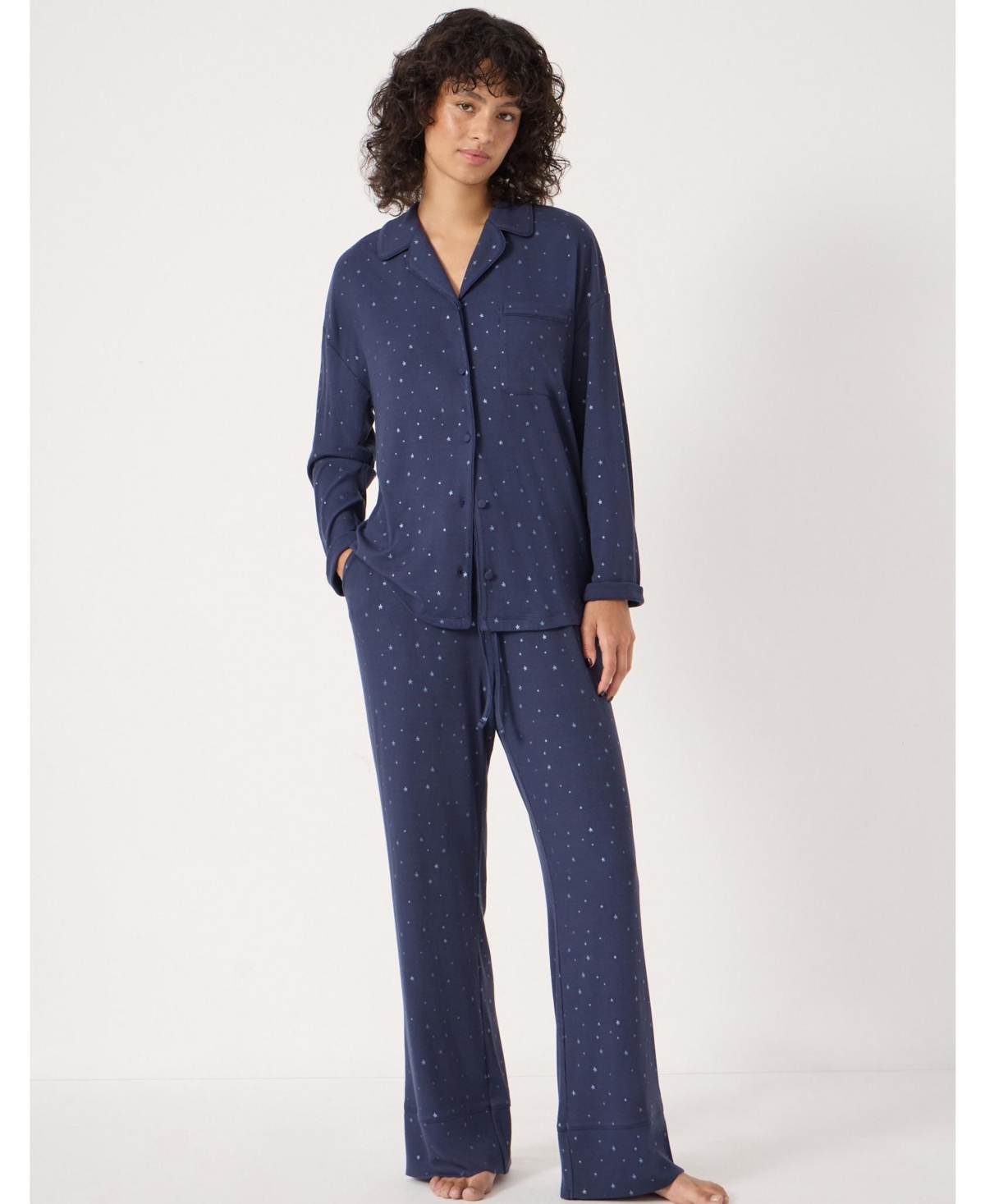 Hush Women's Ribbed Modal Star Printed Pyjamas