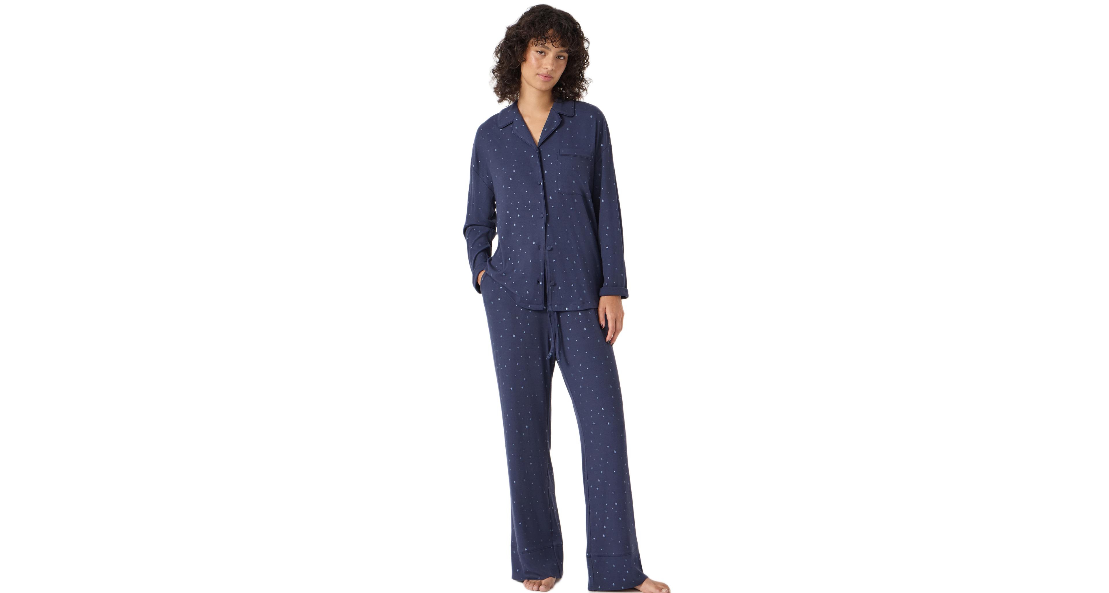 Hush Women's Ribbed Modal Star Printed Pyjamas